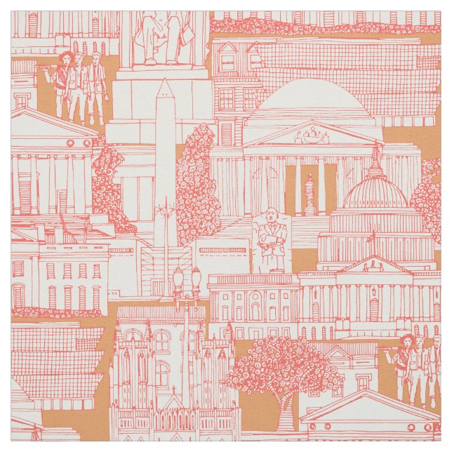 Washington DC toile sunset orange Fabric (Swatch)