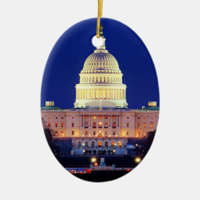 Washington DC United States Capitol at Dusk Ceramic Tree Decoration (Front)