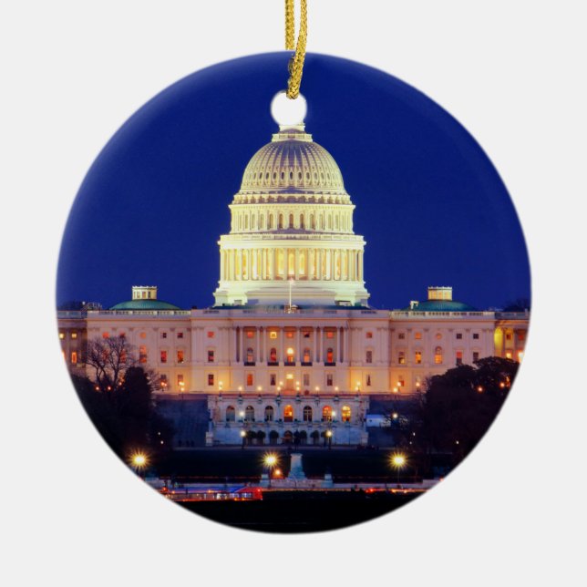 Washington DC United States Capitol at Dusk Ceramic Tree Decoration (Front)