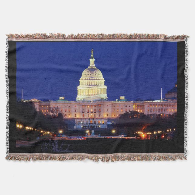 Washington DC United States Capitol at Dusk Throw Blanket (Front)
