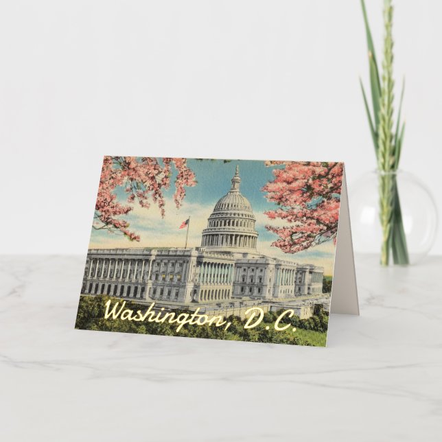 Washington DC US Capitol Cherry Blossoms Gold Foil Greeting Card (Front)