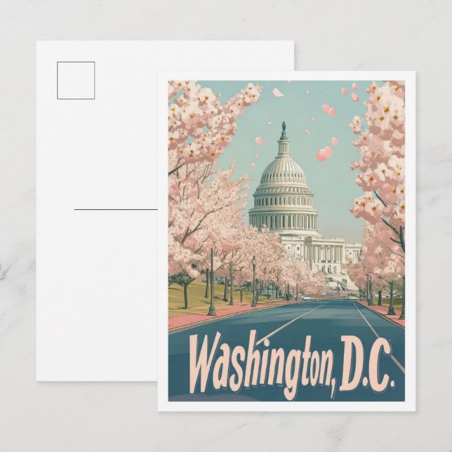 Washington DC USA Art Vintage Travel Illustration Postcard (Front/Back)