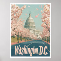 Washington DC USA Art Vintage Travel Illustration