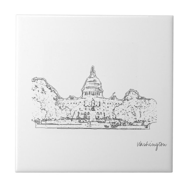 Washington DC USA Capitol Sketch Tile (Front)