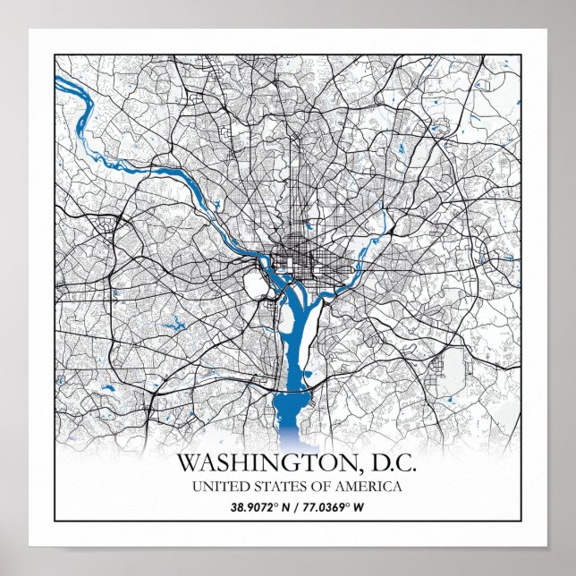 Washington DC USA Travel City Map Poster (Front)