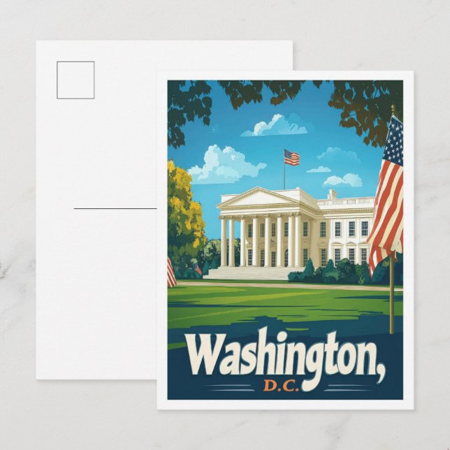 Washington DC USA Vintage Travel Illustration Postcard (Front/Back)