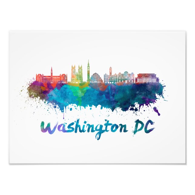 Washington DC V2 skyline in watercolor Photo Print (Front)