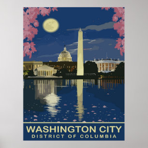 Washington DC, Water Reflections by Night, Travel Poster
