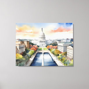 Washington DC watercolor art Canvas Print
