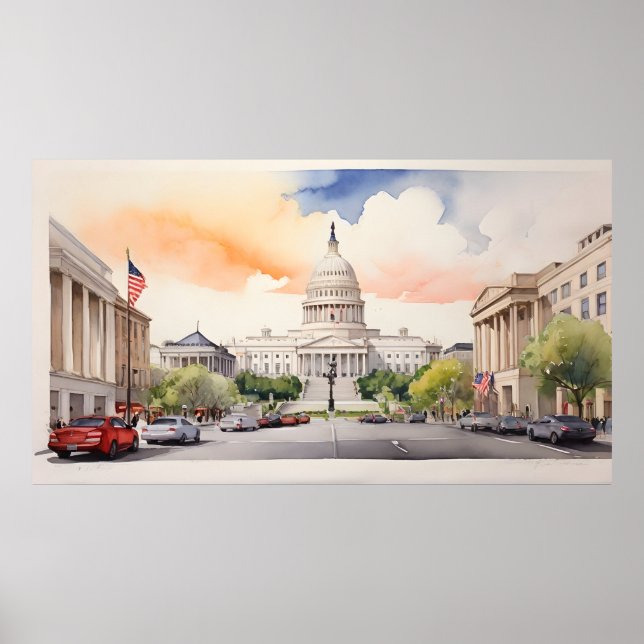Washington DC watercolor art Poster (Front)