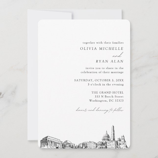 Washington DC Wedding Elegant Skyline Invitation (Front)
