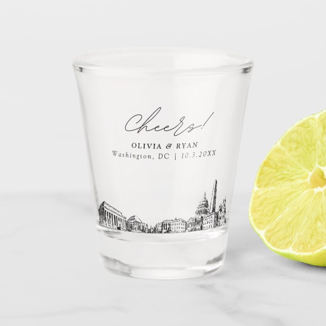 Washington DC Wedding Favour Personalised Cheers Shot Glass (Front)