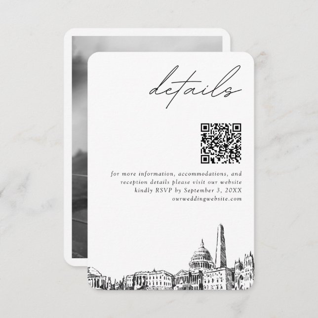 Washington DC Wedding Modern Details QR Code Enclosure Card (Front/Back)