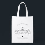 Washington DC Wedding | Stylised Skyline Reusable Grocery Bag<br><div class="desc">A unique wedding bag for a wedding taking place in the beautiful city of Washington DC.  This bag features a stylised illustration of the city's unique skyline with its name underneath.  This is followed by your wedding day information in a matching open lined style.</div>