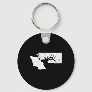 Washington Elk Hunting T Shirt - Bull Elk State Sh Key Ring