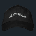 Washington Embroidered Adjustable Cap Black<br><div class="desc">A Basic Adjustable Cap embroidered with the (customisable) text Washington. Select the hat and text colour and style of your choice.</div>