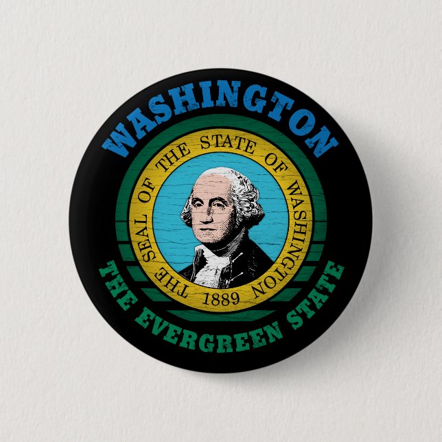 WASHINGTON EVERGREEN STATE FLAG 6 CM ROUND BADGE (Front)