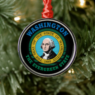 WASHINGTON EVERGREEN STATE FLAG METAL TREE DECORATION