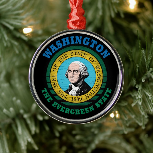WASHINGTON EVERGREEN STATE FLAG METAL TREE DECORATION (Tree)