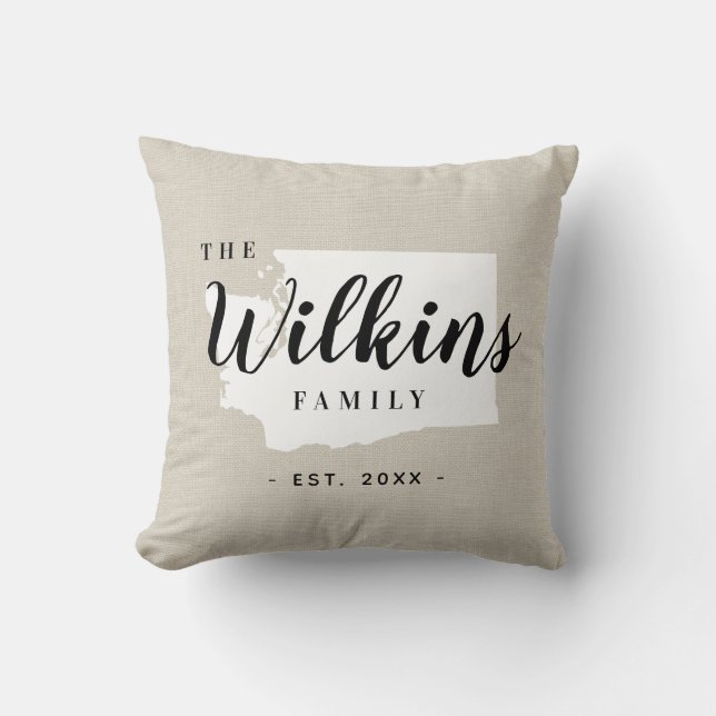 Washington Family Monogram State Throw Pillow (Front)