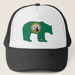 Washington Flag Bear Trucker Hat