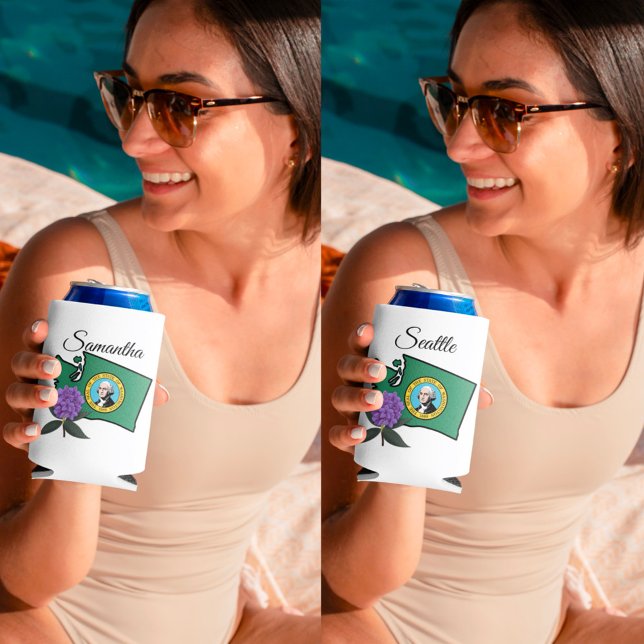 Washington Flag & Flower Pacific Rhododendron Can Cooler (Creator Uploaded)