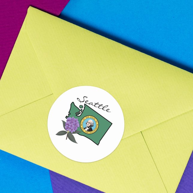 Washington Flag & Flower Pacific Rhododendron Classic Round Sticker (Creator Uploaded)