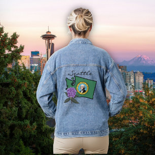 Washington Flag & Flower Pacific Rhododendron Denim Jacket