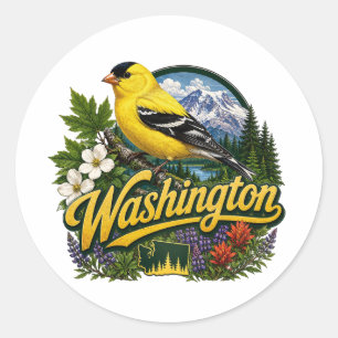 Washington Goldfinch Floral Art Classic Round Sticker