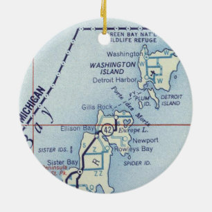 Washington Island WI Old Map Ceramic Tree Decoration