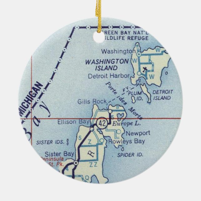 Washington Island WI Old Map Ceramic Tree Decoration (Back)