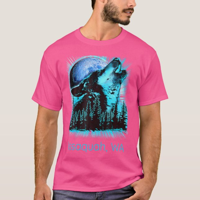 Washington Issaquah Howling Wolf In Moon Forest Na T-Shirt (Front)