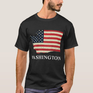 Washington Map State American Flag 4th Of July T-Shirt