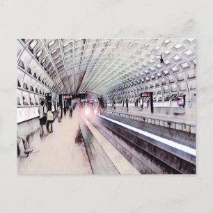 Washington Metro Subway Watercolor Painting Postcard