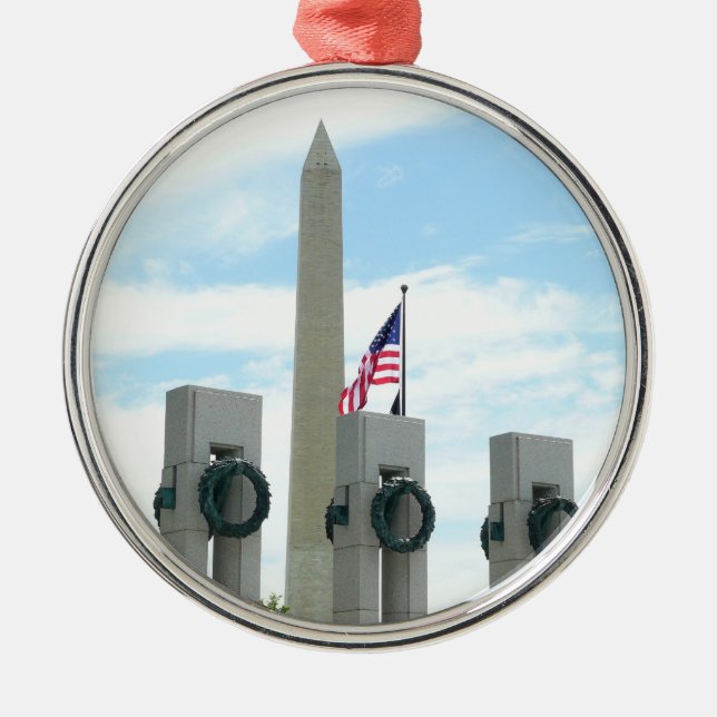 Washington Monument and WWII Memorial in DC Metal Tree Decoration (Front)