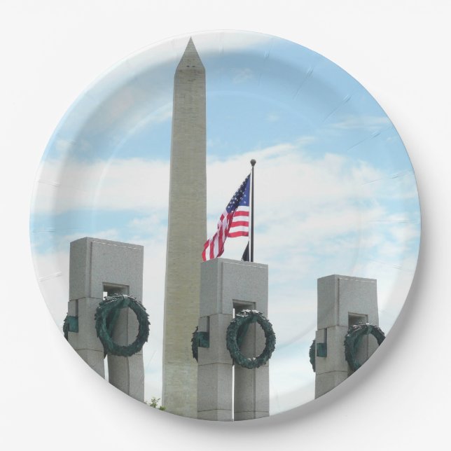 Washington Monument and WWII Memorial in DC Paper Plate (Front)