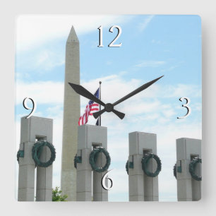 Washington Monument and WWII Memorial in DC Square Wall Clock