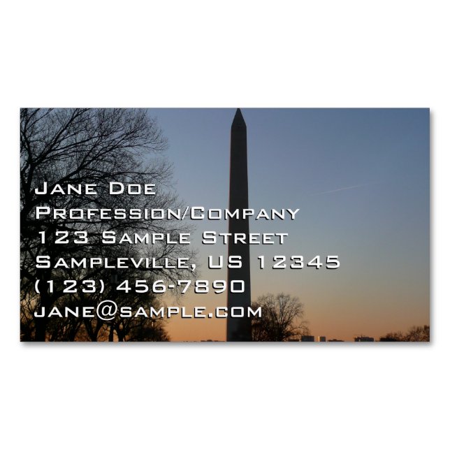 Washington Monument at Sunset in DC Magnetic Business Card (Front)