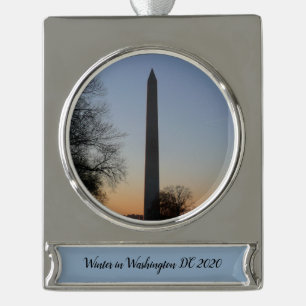 Washington Monument at Sunset in DC Silver Plated Banner Ornament