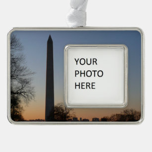Washington Monument at Sunset in DC Silver Plated Framed Ornament