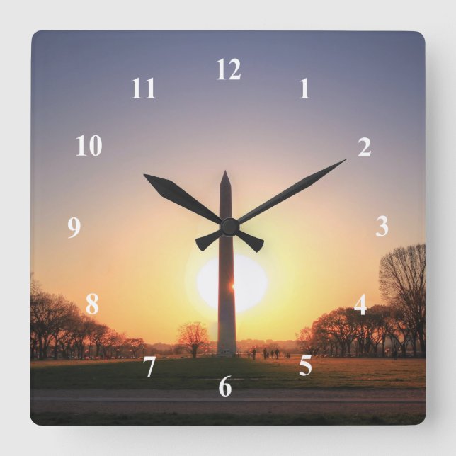 Washington Monument at Sunset Square Wall Clock (Front)