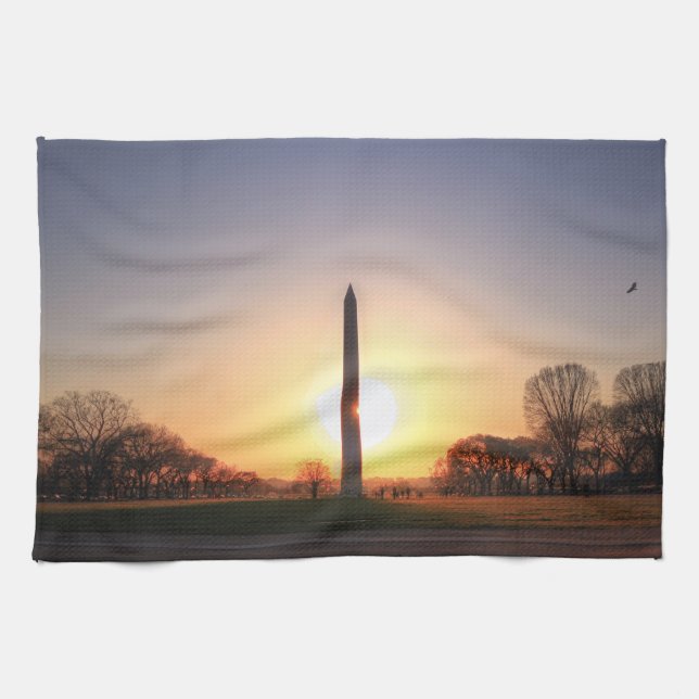 Washington Monument at Sunset Tea Towel (Horizontal)