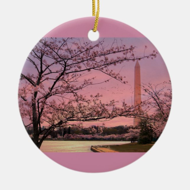 Washington Monument Cherry Blossom Festival Ceramic Tree Decoration (Front)