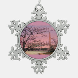 Washington Monument Cherry Blossom Festival Snowflake Pewter Christmas Ornament