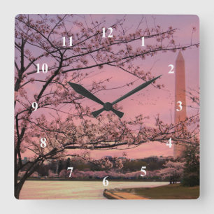 Washington Monument Cherry Blossom Festival Square Wall Clock