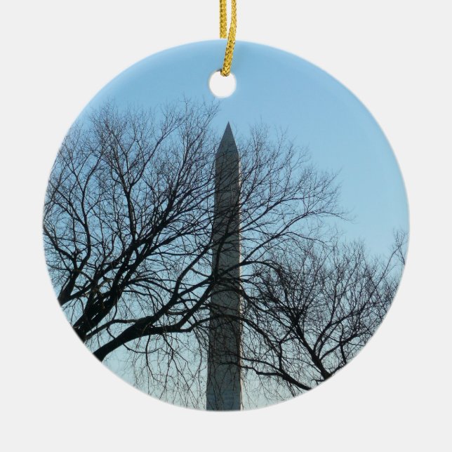 Washington Monument in Winter I Landscape Ceramic Tree Decoration (Front)