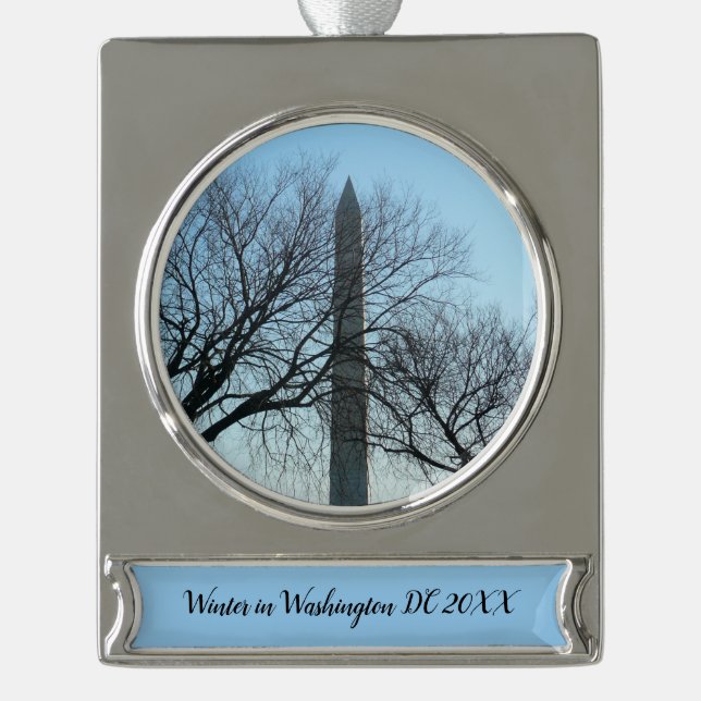 Washington Monument in Winter I Landscape Silver Plated Banner Ornament (Front)