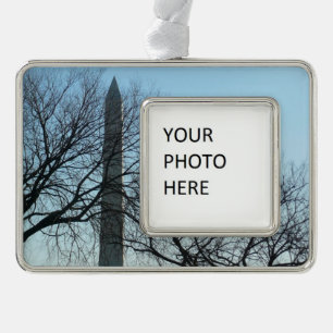 Washington Monument in Winter I Landscape Silver Plated Framed Ornament