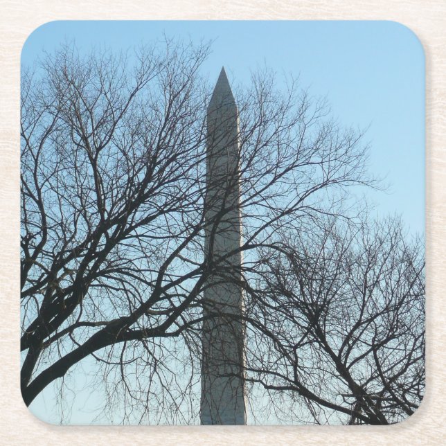 Washington Monument in Winter I Landscape Square Paper Coaster (Front)