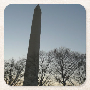 Washington Monument in Winter II Landscape Square Paper Coaster